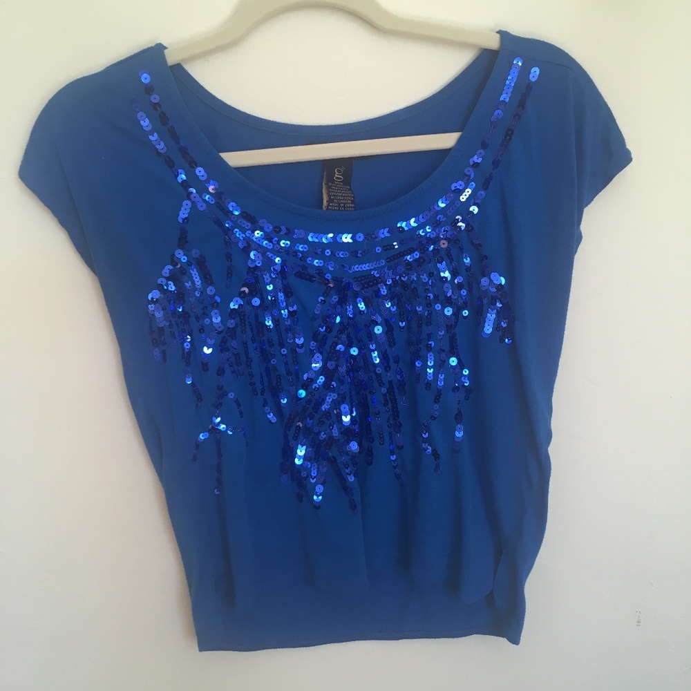 Blue sequin crop top from Grass Collection